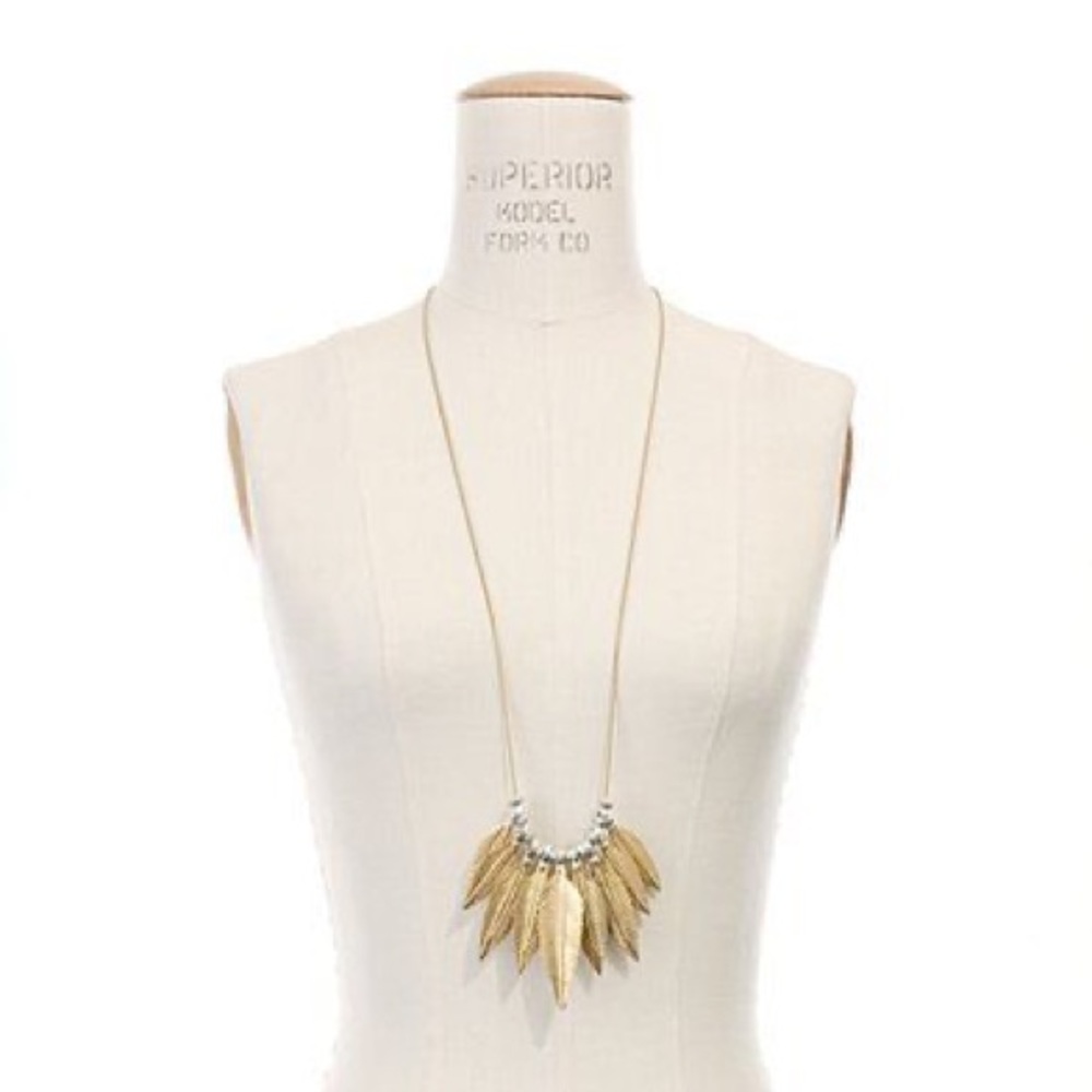 Madewell long feather necklace — gold and silver